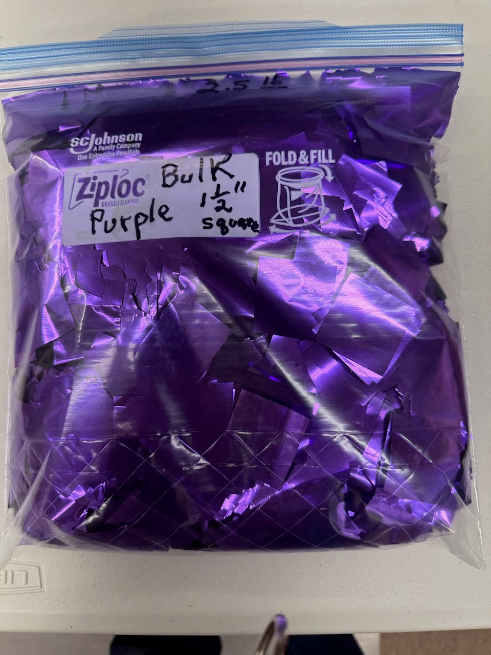 2.5 lb bag , super thin metallic purple squares